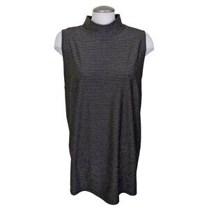 Womens Plus Size 2X Sleeveless Mock Neck Top Black Gold Metallic Stripe Stretch